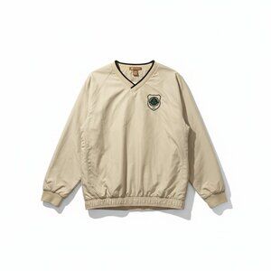 Beige V-Neck Pullover Windbreaker with Shield Patch